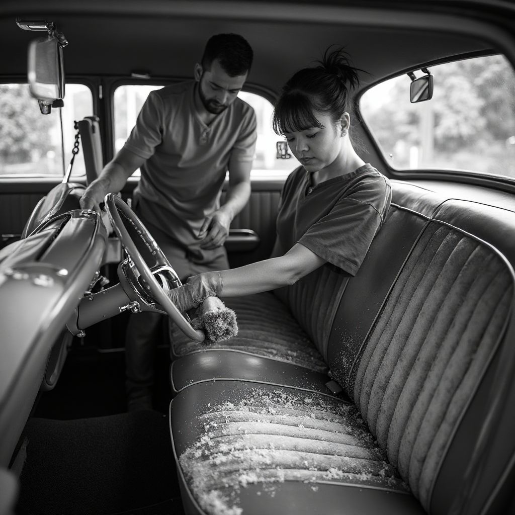 Náš tým při práci na čištění vozu